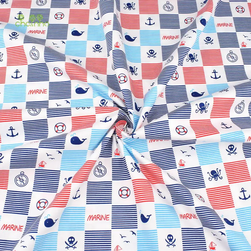 Chainho,Printed Twill Weave Cotton Fabric,DIY Sewing Quilting Material,Patchwork Cloth,8 Designs Ocean Series,2 Sizes,15C138