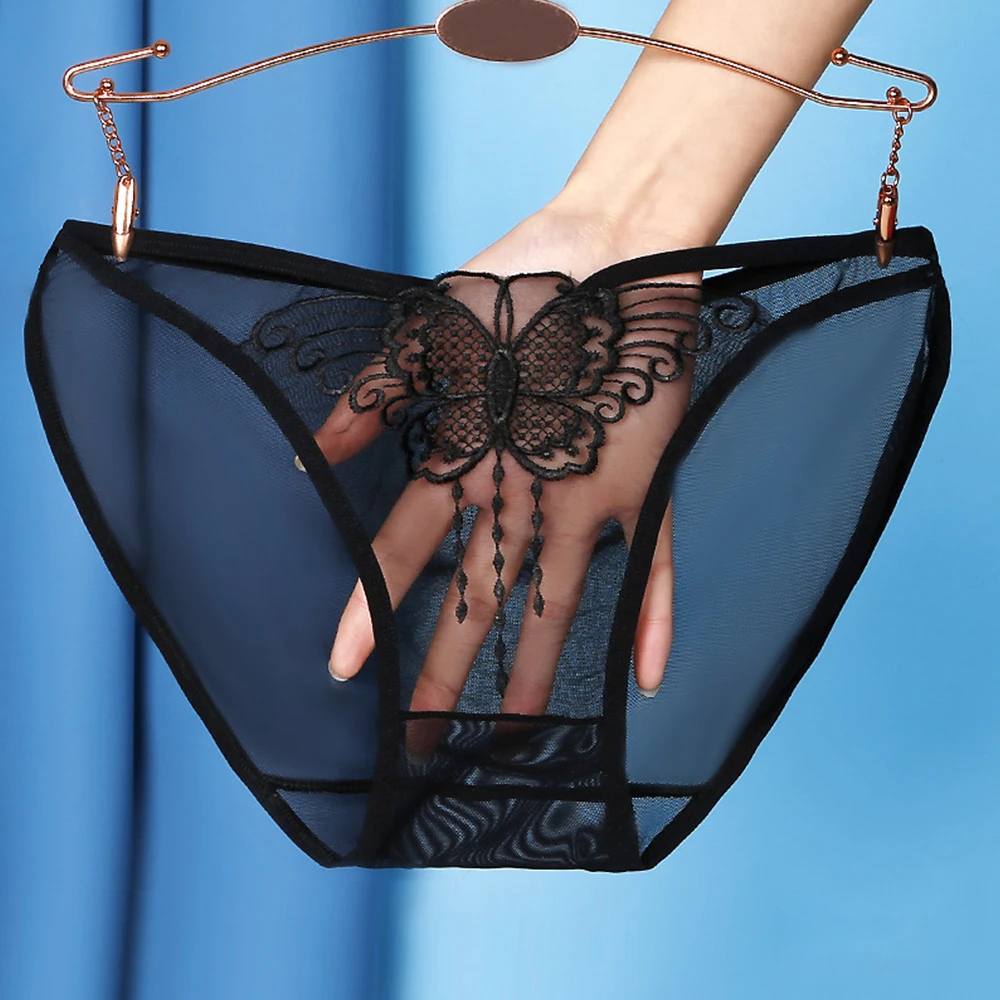 

Women Sexy Silk Lace Mesh Embroidered Comfortable See-Through Underwear Breathable Large Size Briefs Female Underpants Briefs