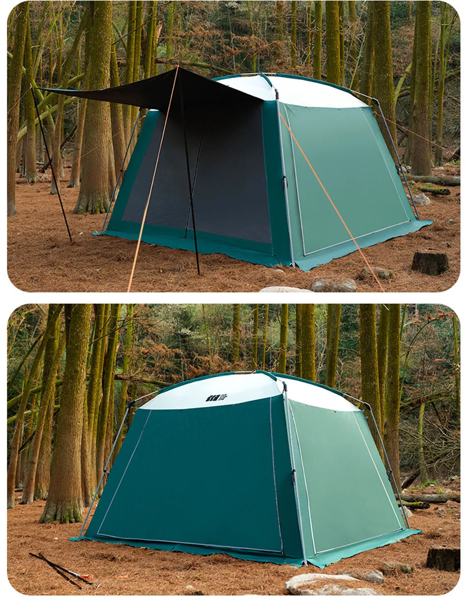 Outdoor Canopy Awning 5-8 Person Black Coating Awning Plus Rainproof And Sunscreen Mesh Breathable Large Canopy Tent