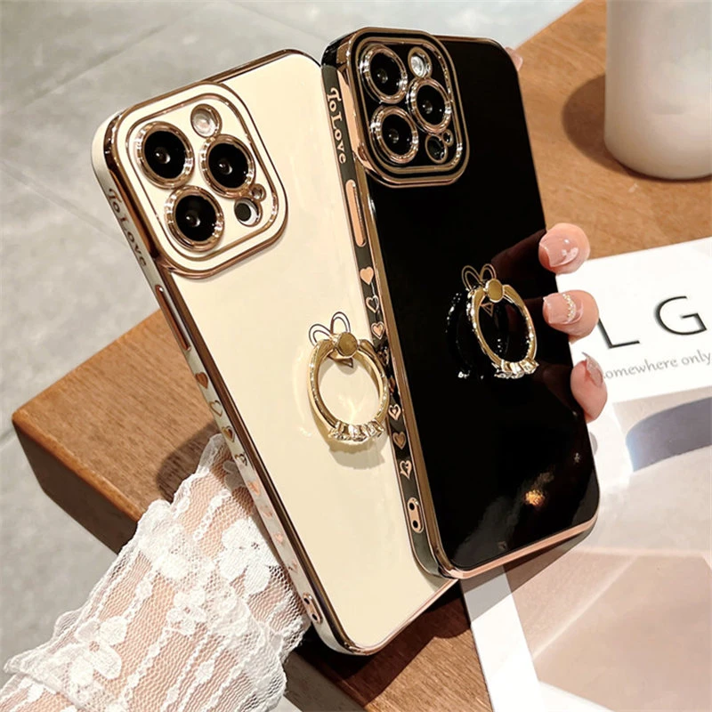 iphone 11 Pro Max  case Soft Electroplated Side Love Heart Phone Case For iPhone 11 12 13 Pro Max XS X XR 7 8 Plus SE 2020 11 Ring Silicone Cases Cover iphone 11 Pro Max clear case