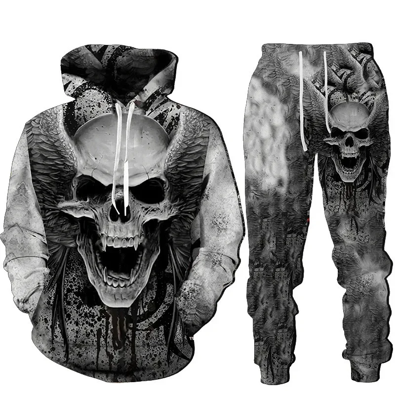 Men's Tracksuit Hoodies Set Hooded Graphic Skull 2 Piece Print Sports Casual Sports 3D Print Basic Streetwear Clothing