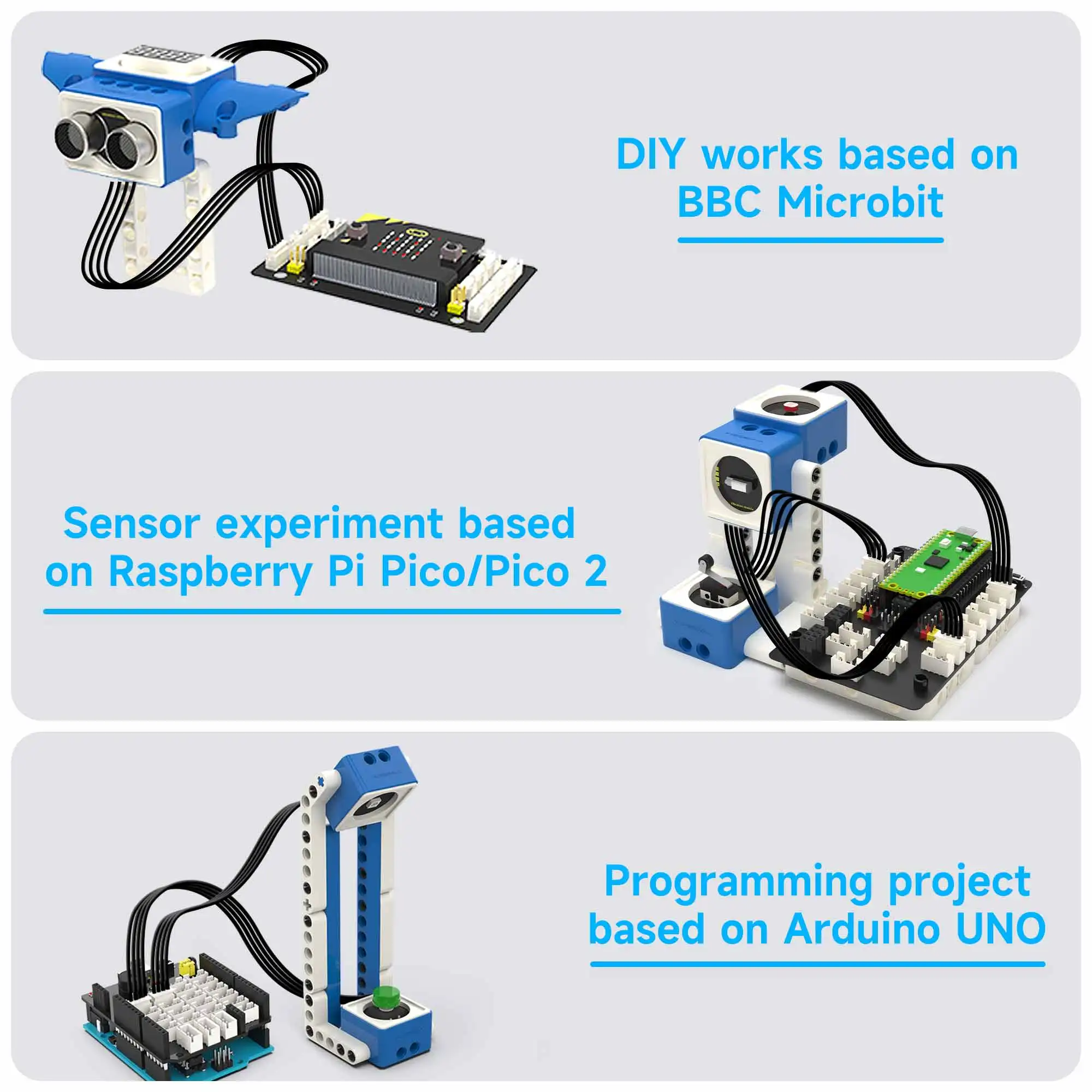 Building Block Sensor Module Kit Ultrasonic Infrared Light Sensor Sound Compatible MicroBit V2 V1.5 Raspberry Pi Pico