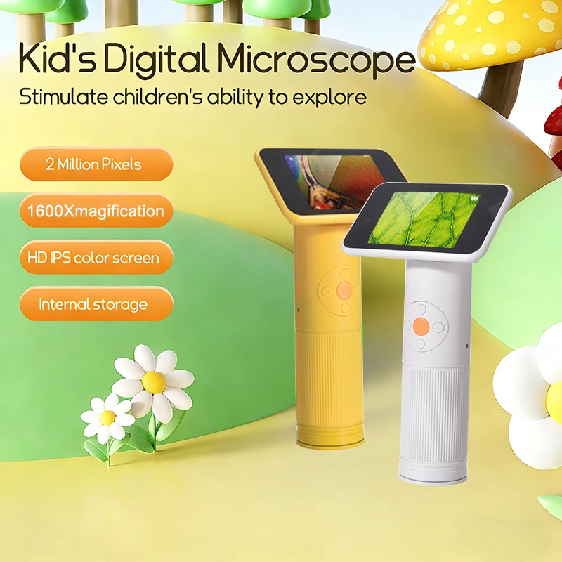 1600X 1080P 2인치 화면 디지털 휴대용 어린이 현미경, 미니 포켓 미니스코..