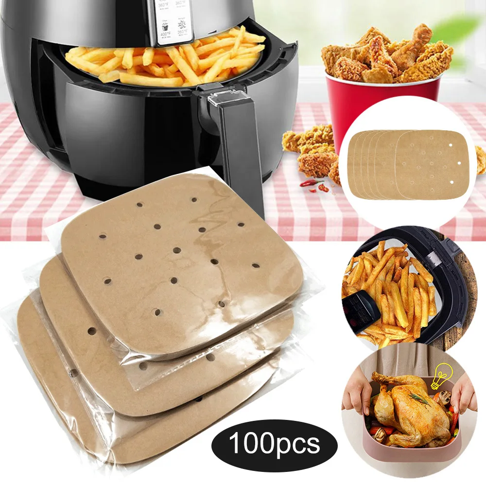 100pcs 50pcs Round and Square Air Fryer Disposable Paper Steamer Baking  Oil-proof Oven papel freidora