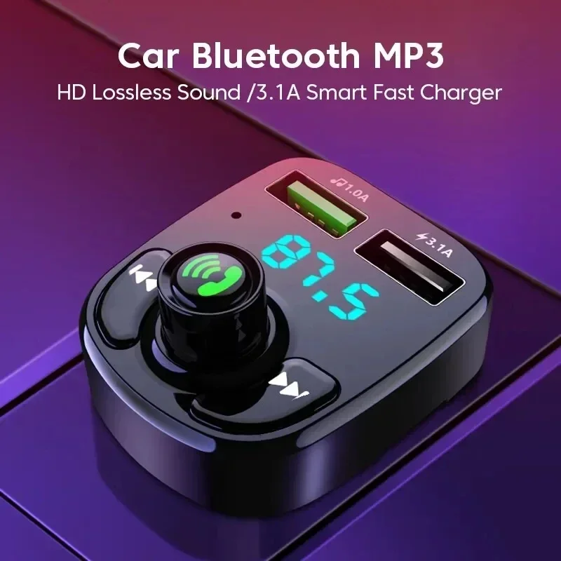 Bluetooth Adapter Wireless Adapter LED MP3 Car Bluetooth FM Hands-Free 5.0 Transmitter 3.1A QC3.0 PD Type C Dual USB Charger