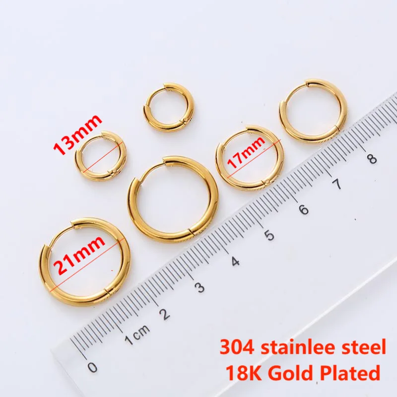 12pairs/set Stainless Steel Round Earrings Charms Closed Ear Buckle Hoop Shiny Succinct Earrings For Jewelry Gifts