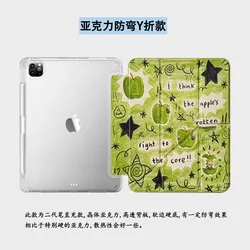 Green Apple Retro Ins - Style iPad Case - Cute and Lightweight Foldable Cover - Mini 6 7 8.3in (A)