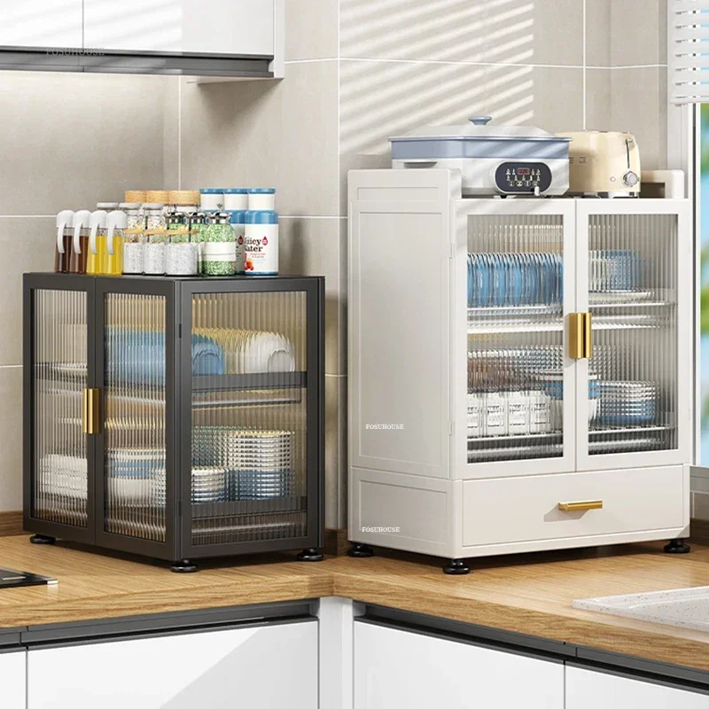 Multi-functional Kitchen Cabinets Home Small Dish Storage Cabinet Nordic Minimalist Multi-layer Kitchen Cabinet with Drain Rack 2