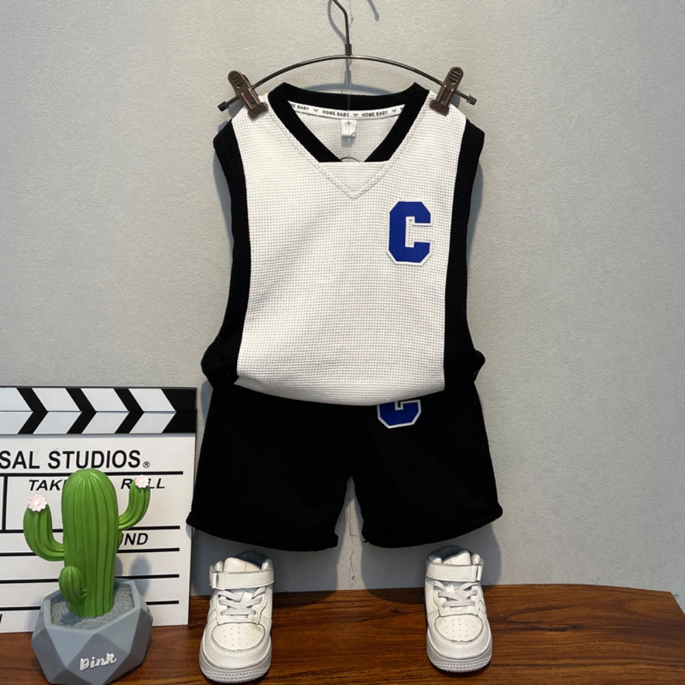 

Summer Fashion Children Tracksuit Teens Clothes Kids Boy Casual Sport Suit 2-12 Years Boys Clothing Set Sleeveless Vest+Shorts