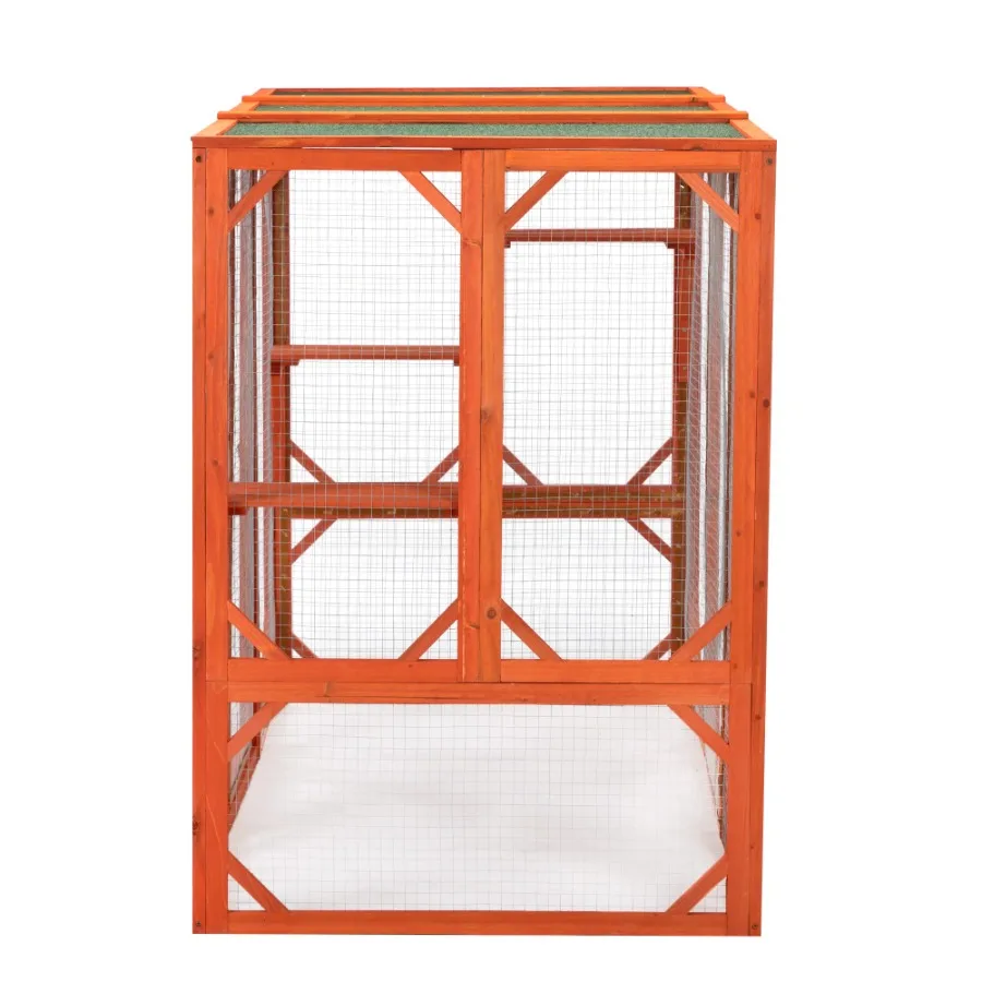 Wooden Cat House Outdoor Cage Waterproof Asphalt Planks Cat Perches Orange