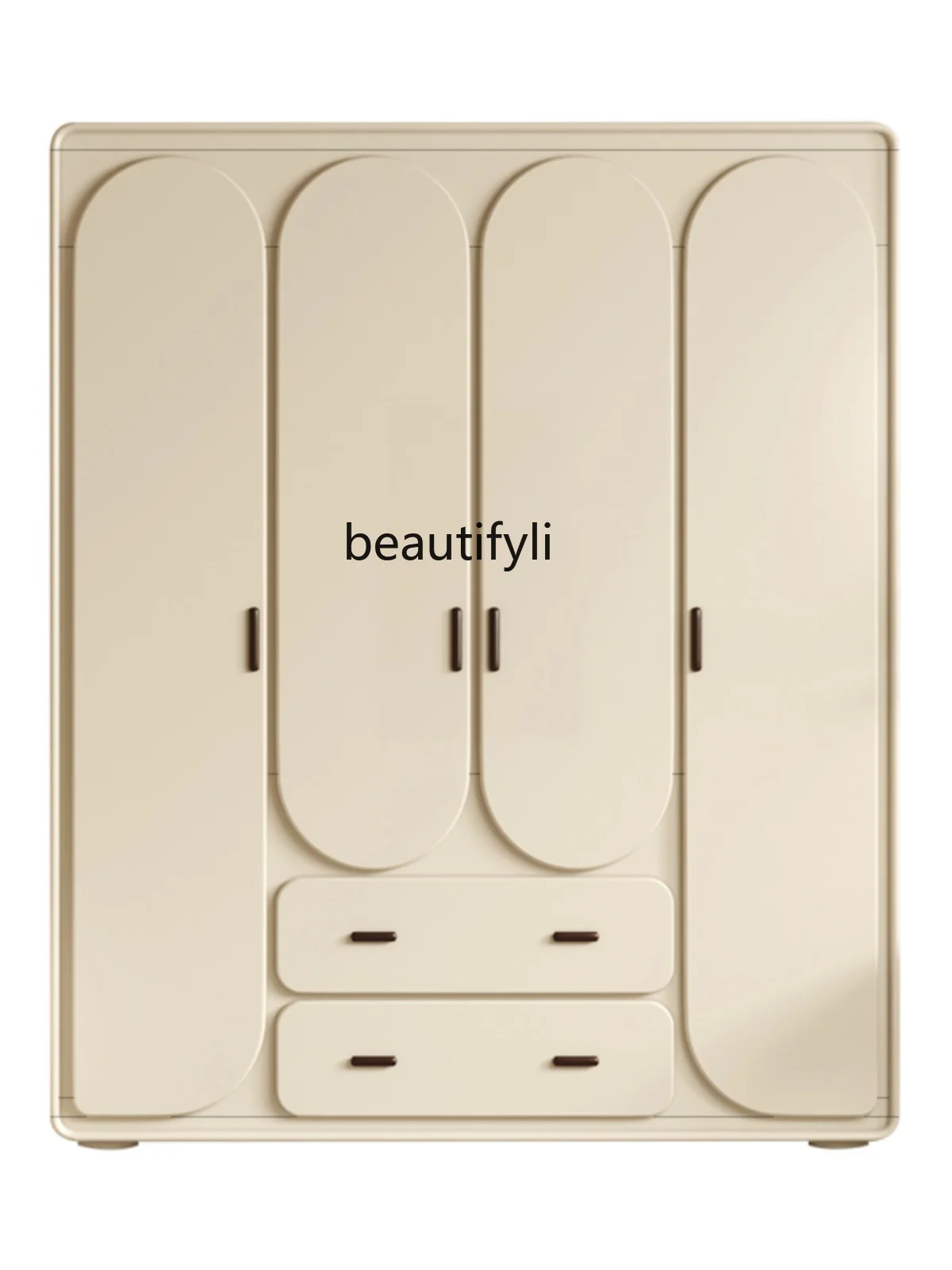 

Nordic Solid Wood Wardrobe Modern Minimalist Cream Style Bedroom Cabinet Cream White Wardrobe