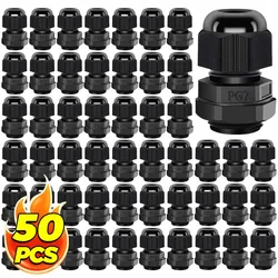 Durable Nylon Waterproof Cable Glands Kit for Secure Wire and Junction Box Installation (PG7 - Black 50PCS)