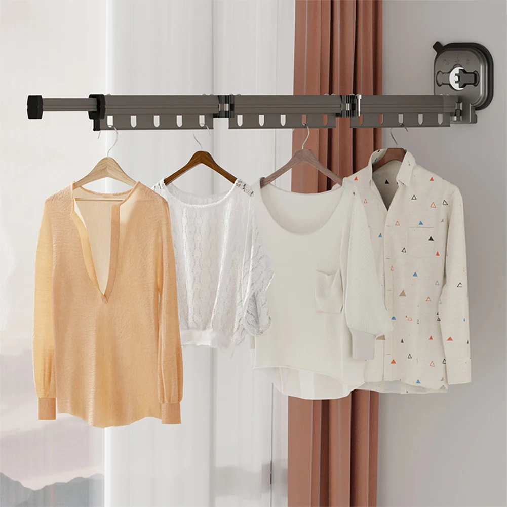 Suction Cup Wall Mount Folding Clothes Drying Rack Space-Saver Mudroom Balcony Invisible Telescopic Clothes Drying Rack Hanger 4