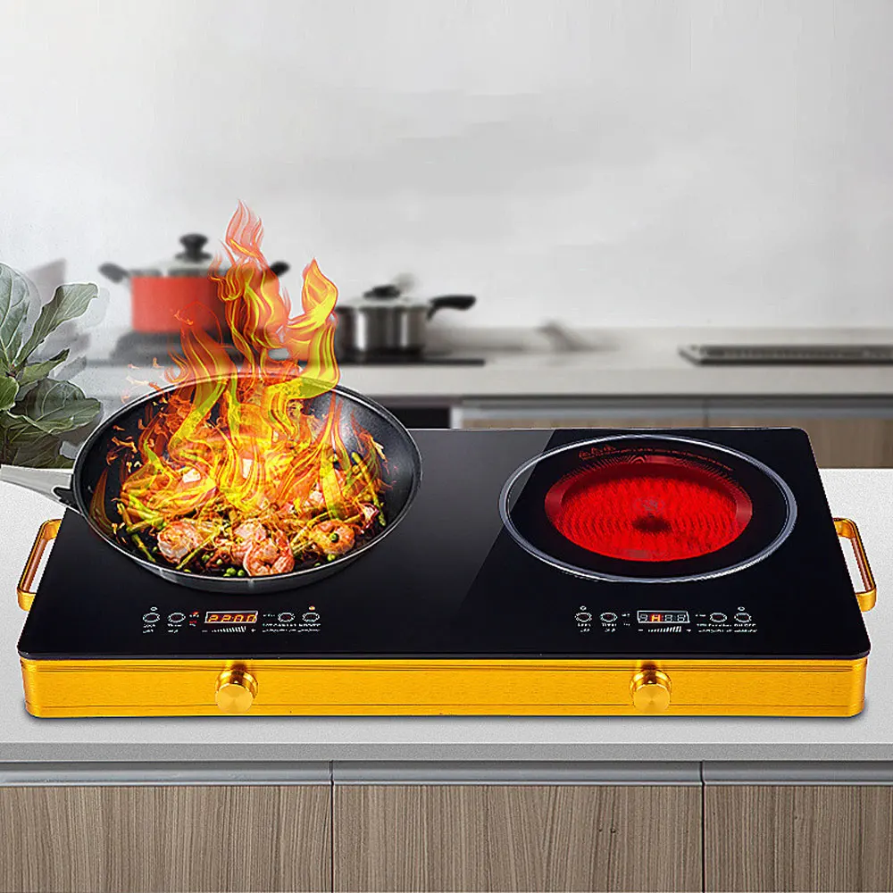 Double Head High-Power Rapid Heating Double-Head Electric Ceramic Stove Knob Control Suitable For Any High-Temperature Cookware
