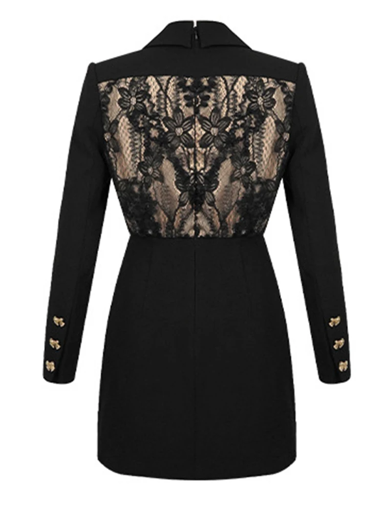 Lace Trim Black Lace Blazer Dress Lace Sleeve Blazer Dress Black