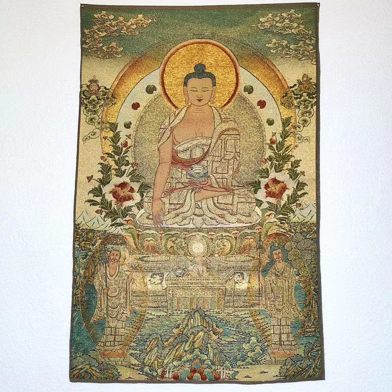 

Tibetan Buddha Thangka, embroidered brocade painting, Herbalist Buddha, exquisite home decoration, auspicious