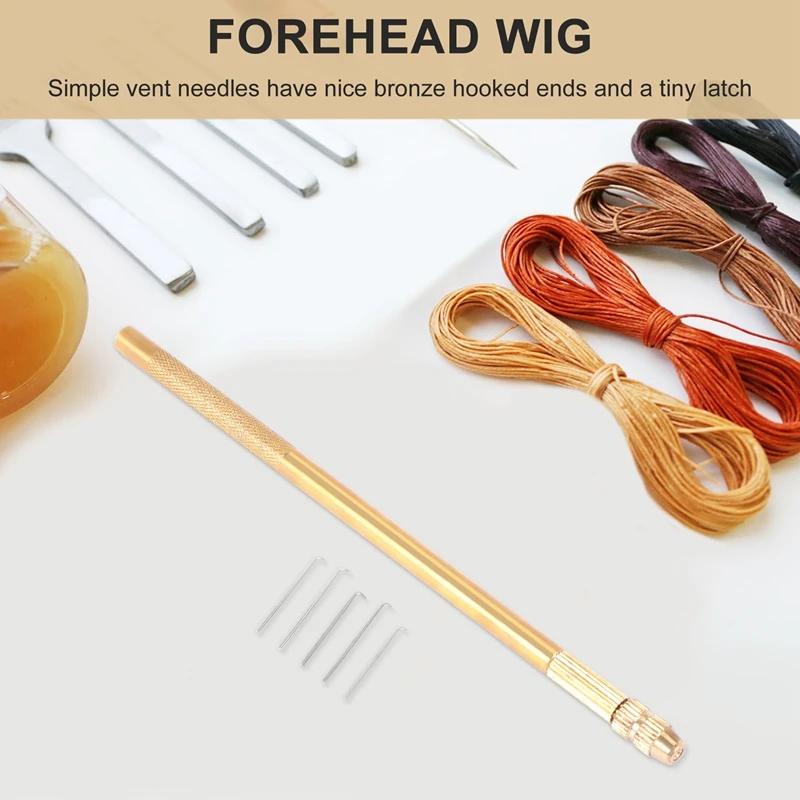 ABAJ-Wig Crochet 5Pcs Ventilating Needles +1 Brass Holder For Lace Wig Needle Hairpiece Knotting Hook Sets Beaded Hook