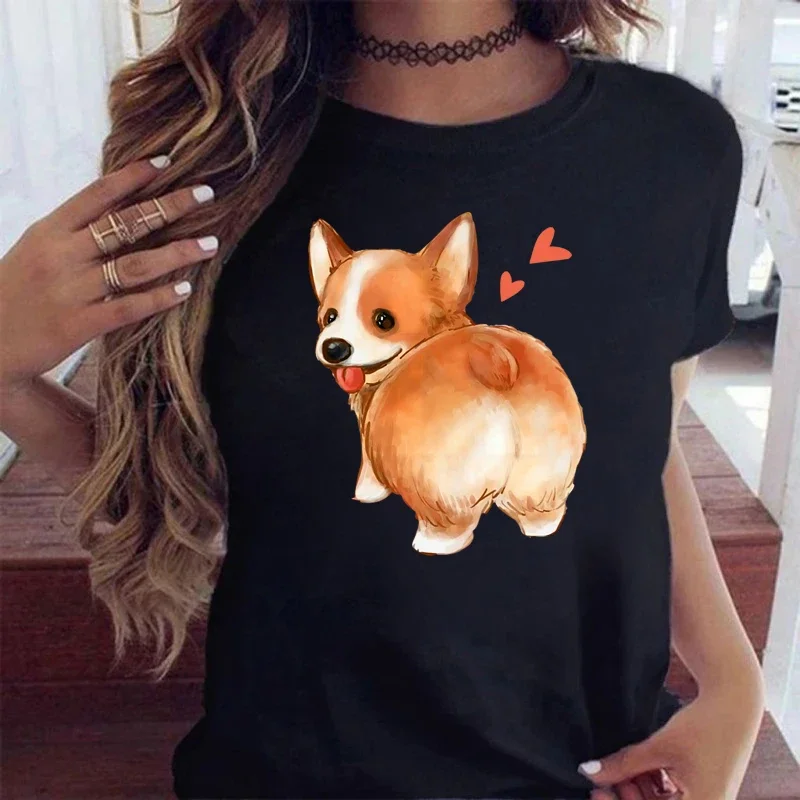 

Funny Cute Corgi Dog Printed T-Shirt Harajuku 90s Kawaii Women Short Sleeves T Shirts Tops Graphic Tees Female Tshirt