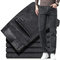 Autumn Winter Men's Stretch Jeans Gray Classic Business Fashion Slim Fit Denim Trousers Black Male Branded Casual Long Pants