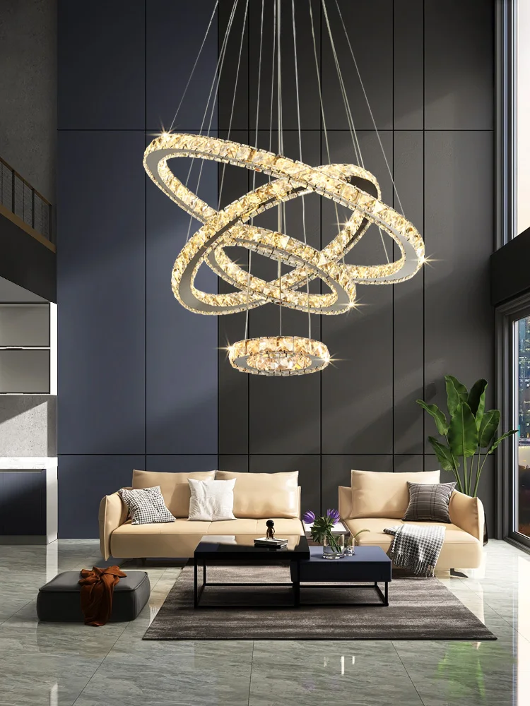

Crystal Living room Chandelier Nordic Luxury Chandelier Modern Circular Duplex Staircase Main bedroom Dining room Chandelier