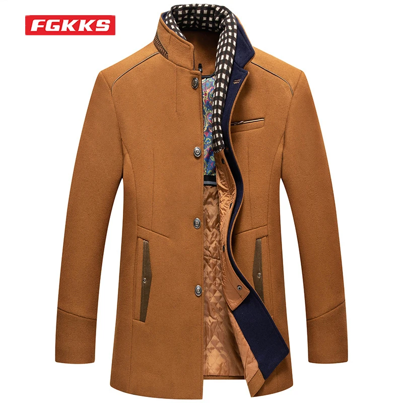 FGKKS2022MensWinterWoolCoatWinterNewCashmerePlusCotton