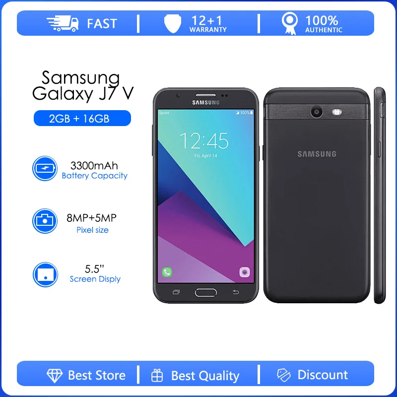 

Samsung Galaxy J7-V Refurbished-Original J727 5.5Inch 2GB RAM 16GB ROM LTE 4G 8.0MP Camera Octa Core Mobile Phone