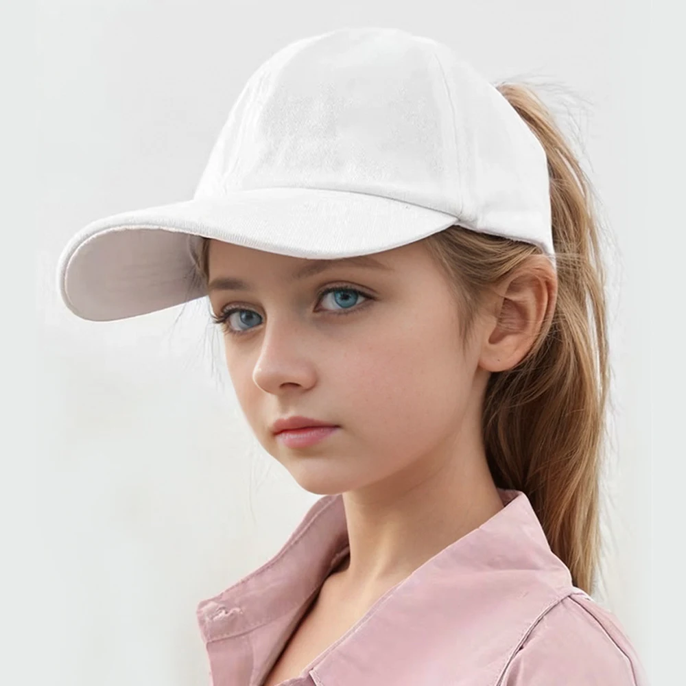 Fashion High Ponytail Hat For Kids Girls Adjustable Baseball Caps Solid Color Travel Caps Summer Sun Hat Children Peaked