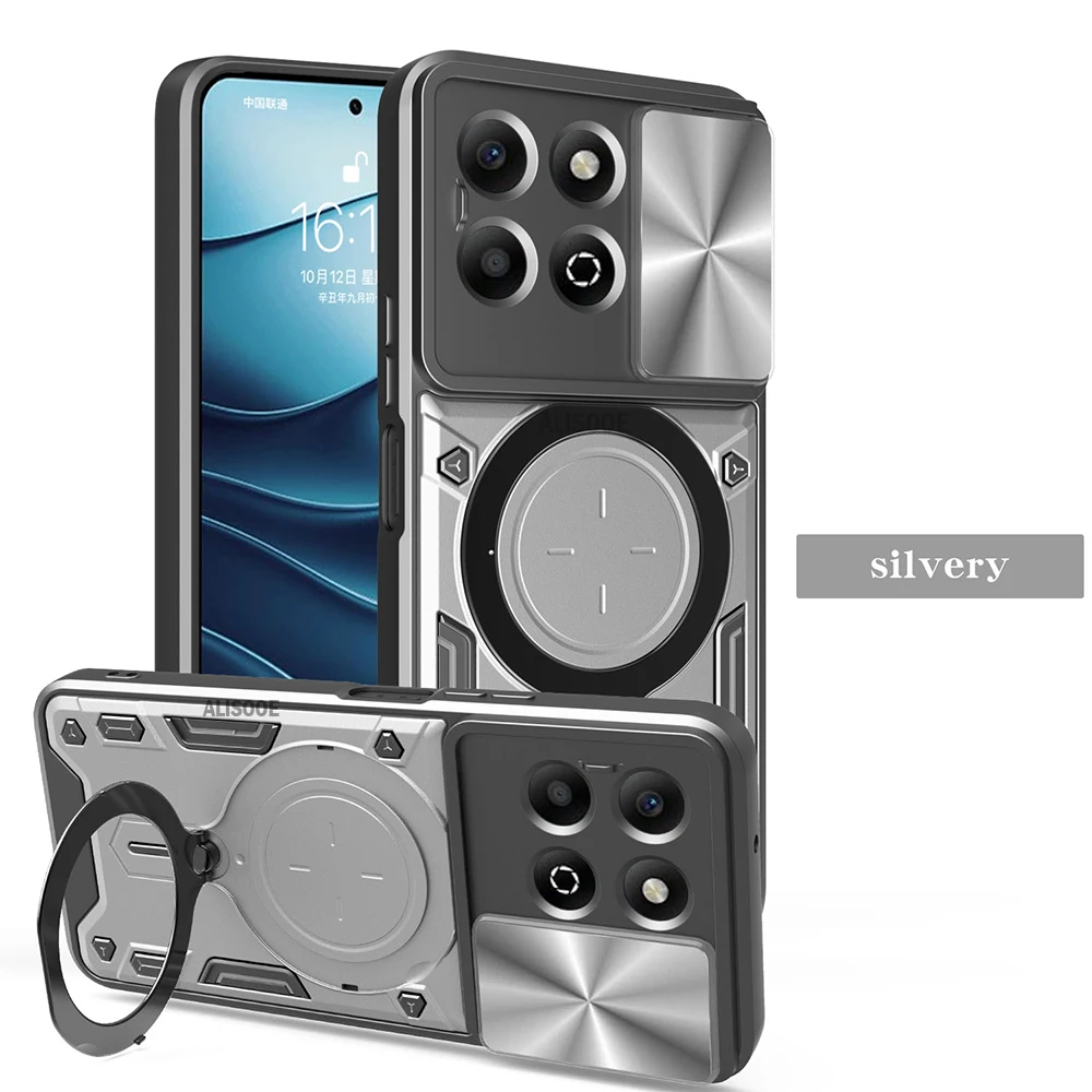 Armor  Shockproof Case with Slide Camera Lens Cover and Magnetic Ring Stand