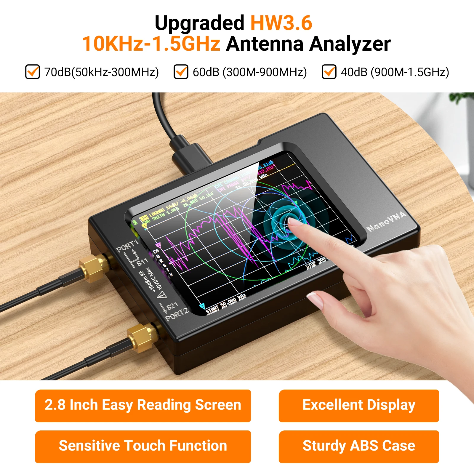 NanoVNA-H  Ʈũ ׳ м, SWR , SD ī  , MF HF VHF UHF Ʈ м, 10KHz-1.5GHz