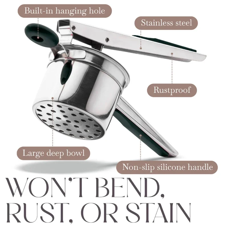 Stainless Steel Potato Masher Manual Press French Fries Cutter Dispenser Crusher Making Squeezer With 3/4 Interchangeable Discs