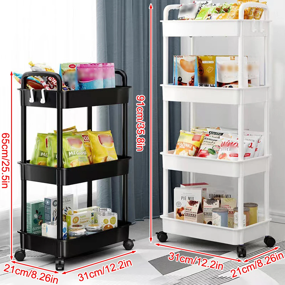 3-4 Layers Of White Simple Plastic Splicing Receiving Rack, Bathroom Light Small Item Storage Trolley, Floor Standing Storage Ra 5