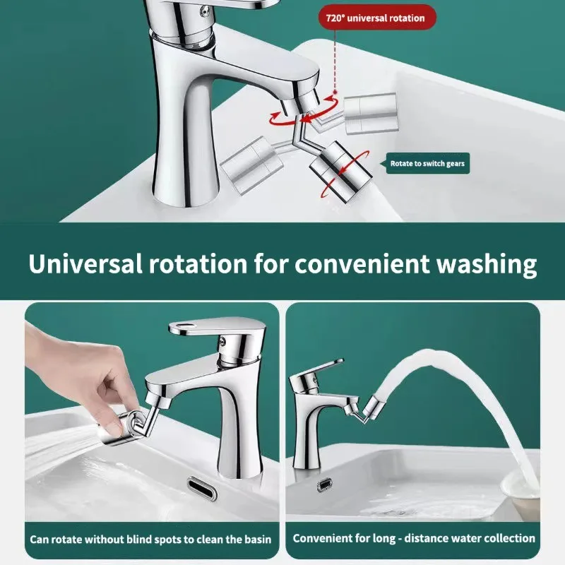 Kitchen faucet extender 1080 ° rotating sink accessory stainless steel universal splash proof dual-mode bathroom with adapter