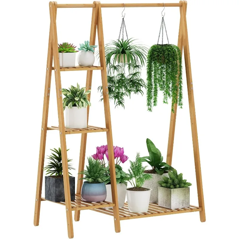 

Flower Stand,Bamboo Plants Stand,Indoor Wood Flower Pot Stands, 4 Tier Plant Flower Hanging Shelf Rack for Outdoor Patio Balcony