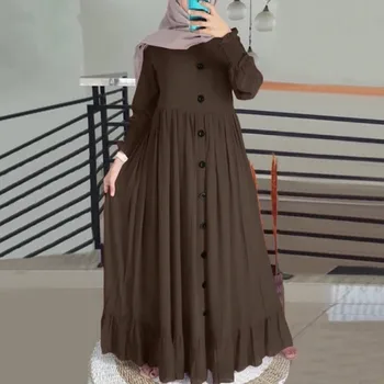 Women Muslim Dubai Abaya Turkey Hijab Dress Turkey Autumn Long Sleeve Buttons Down Sundress Islam Clothing Abayas Maxi Vestidos 1