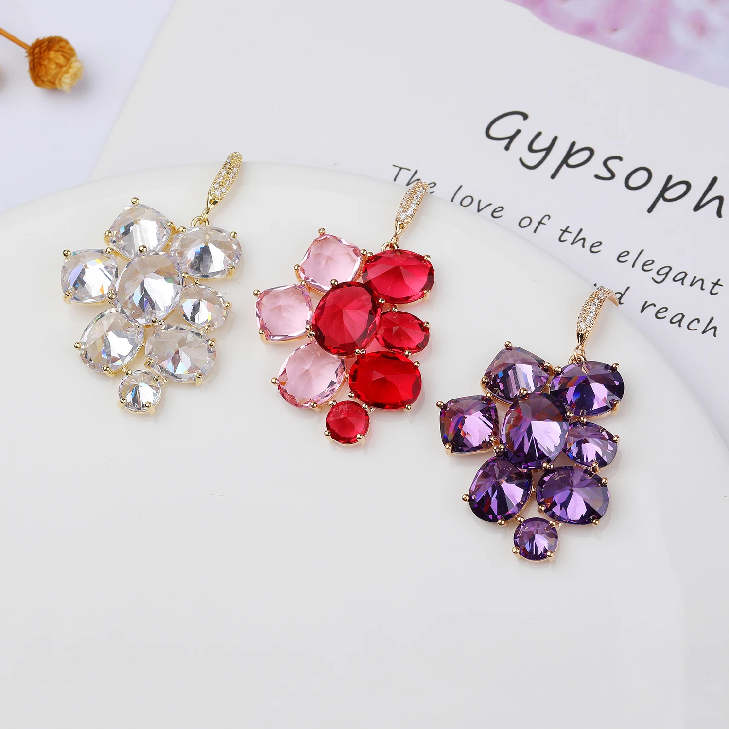 Full CZ Cubic Zirconia Grape Dangle Bridal Wedding Earring for Women Jewelry CE11217