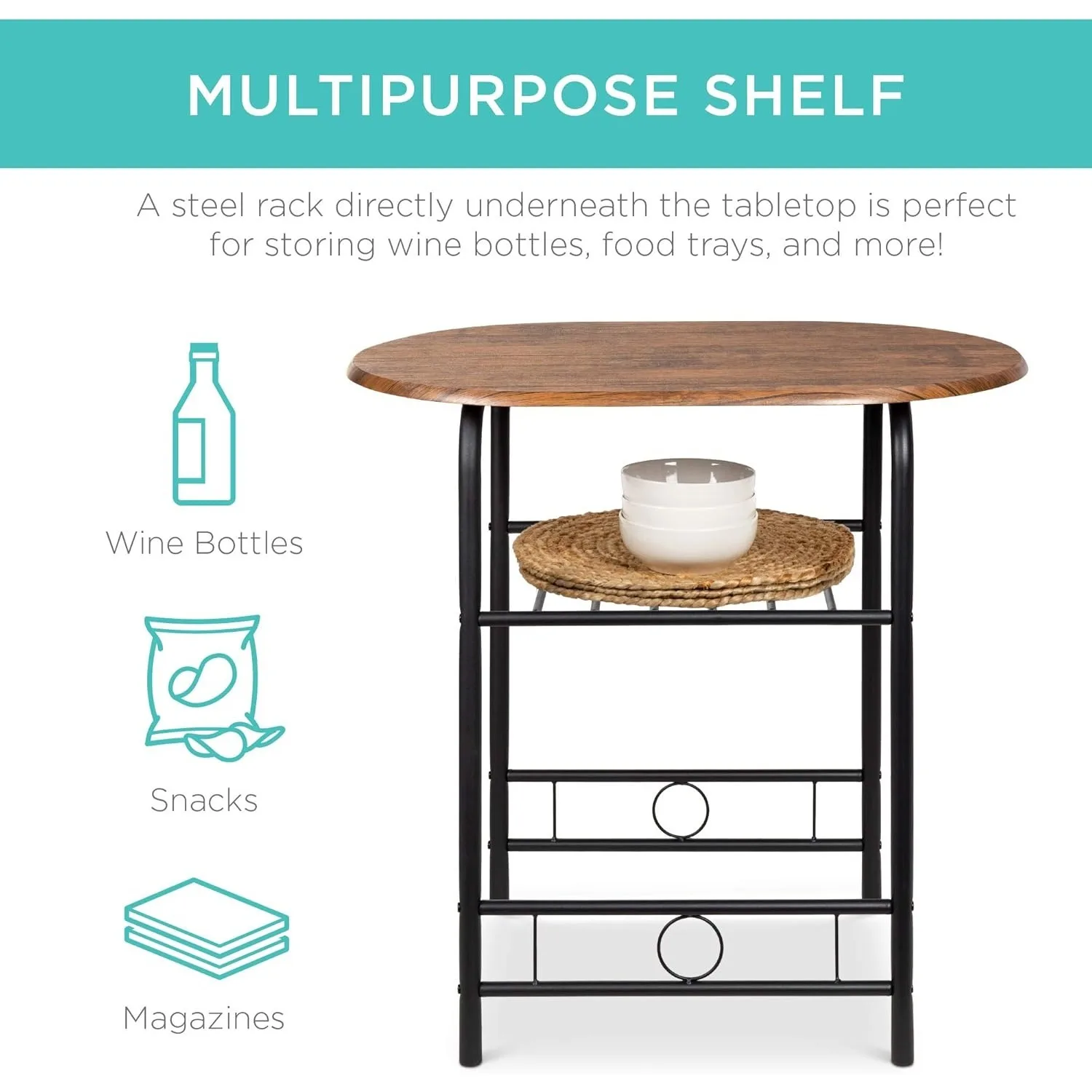 3-Piece Round Dining Table Set with Wine Rack – Black/Brown 3