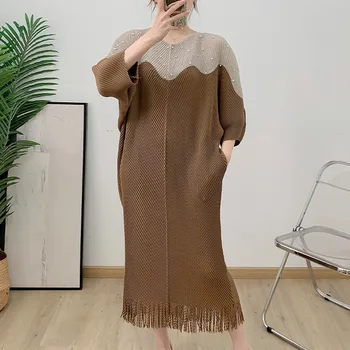 YUDX Miyake Pleated Fish Scale Pleated High Quality Women's Dress Slim Loose Plus Size Long Color Collision Long 2025 Summer New 1