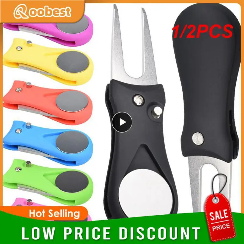 1/2Pcs Golf Divot Strumento Di Riparazione Con Marcatore A Sfera Pitch Mark Fork Golf Forcone Golf Divot Repair Switchblade Tool
