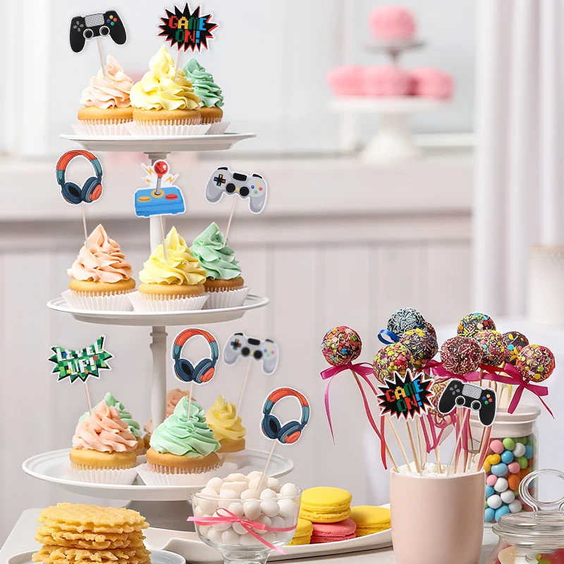 13 stücke Papier Spiel Thema Cupcake Topper Set Gamer Geburtstag Party Kuchen Dekoration Spielkonsole Controller Kopfhörer Joystick – Detail 9