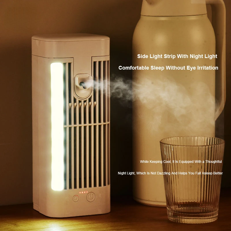 

Xaomi Portable Tabletop Air Conditioner Fan Mini Air Cooler Household Spray Refrigeration Indoor Water-cooled Fan Night Light