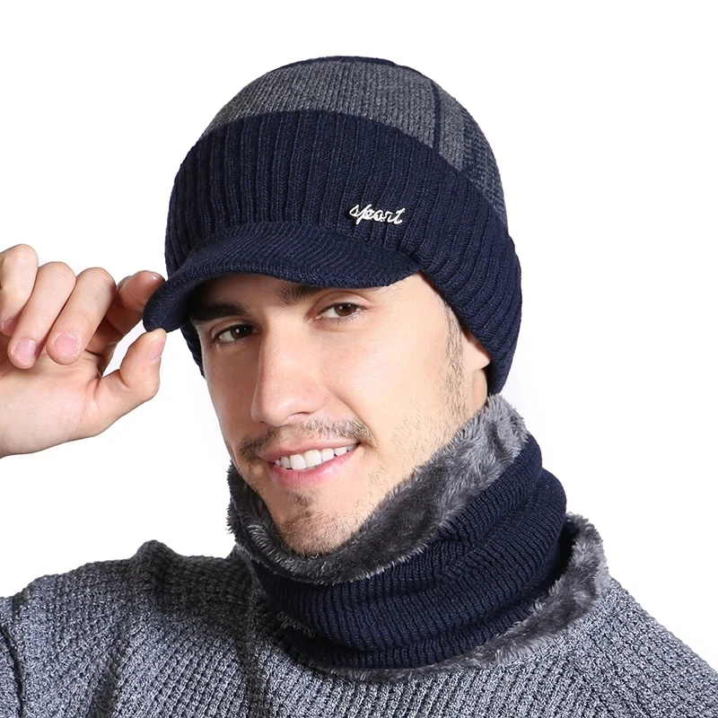 Hot Sale Men Winter Warm Set Classic Plush Fur Lined Winter Hat Male Outdoor Keep Warm Fashion Hat Cap