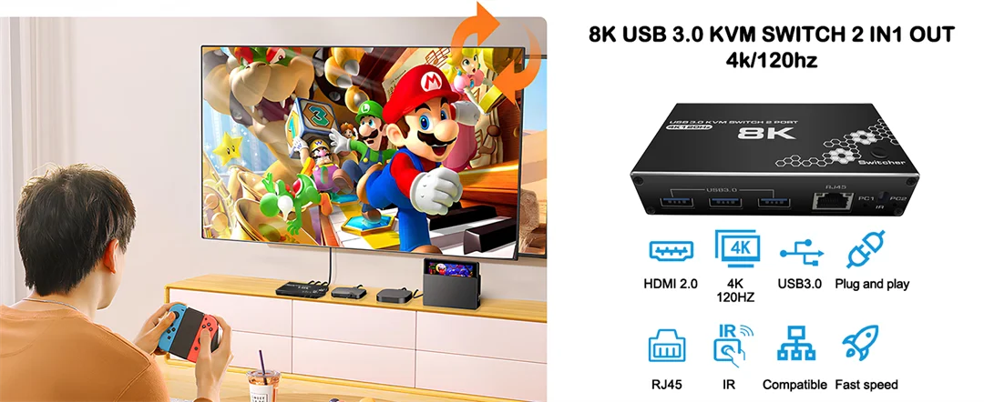 8k HDMI 2,1 kVM Switch Splitter 4k USB 3,0 kVM Switcher USB 2 in 1 Out 2x2 Switcher für Computer Monitor Tastatur Edid HDCP 2,3 – Detail 6