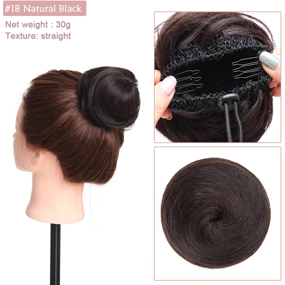 Human Hair Bun Extension SEGO 100% Human Hair Bun Extension Donut Chignon Hairpieces Women Men Instant Up-Do Bun Drawstring Scrunchies