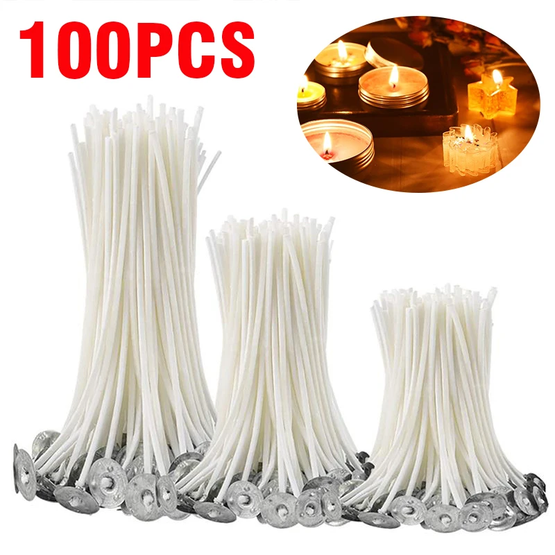 100pcs Smokeless Candle Wicks PreWaxed Cotton Core Wicks 2.620cm with