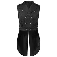Wine Red Floral Jacquard Steampunk Gothic Vest Men Double Breasted Medieval Victorian Sleeveless Tailcoat Cosplay Prom Costumes 2