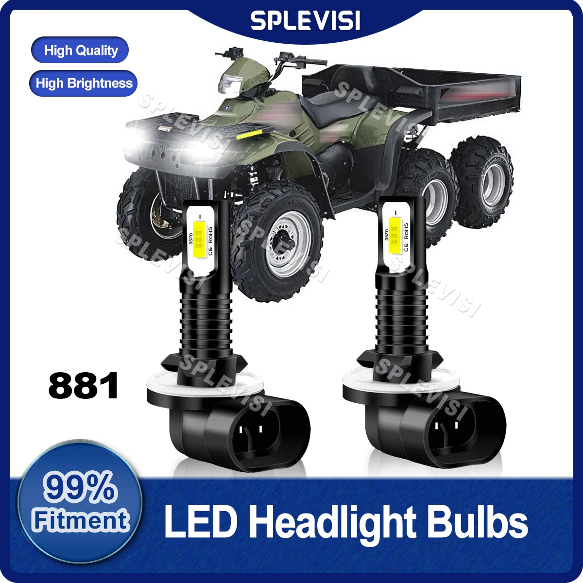 2x 881 LED Headlight 6000K Pure White CSP Chips For 2003 Polaris Sportsman 6x6 For 2004 Polaris ATP 500 4x4 Replace Light Bulbs splevisi 881 led headlamp bulbs 9v 24v 8000lm atv for polaris sportsman 500 for polaris norwegian magnum 4x4 replace front light