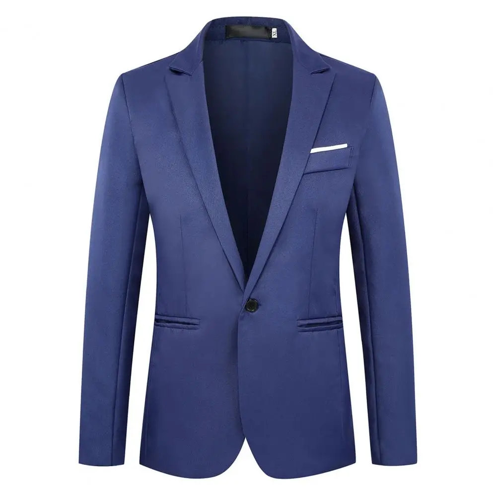 Thin Pockets Men Blazer Long Sleeve Single Button Lapel Suit Jacket Suit Coat Trendy Business Blazer Outwear Wedding Suit Coat 2
