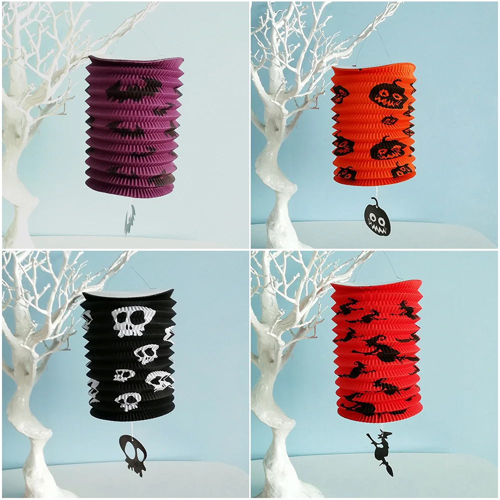Halloween Paper Lanterns Pumpkin Bat Skull Spider Witch Lantern Haunted House Hanging Pendants Happy Halloween Day Party Decor
