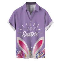 Happy Easter Day Kawaii Men Cartoon Rabbit Hawaiian Shirts 3D Printed Beach Shirt Women Clothe Kids Colored Egg Shirt Button Top 2