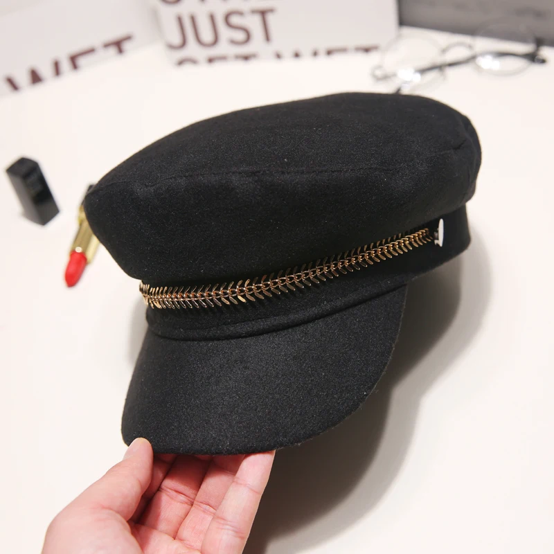 MINAKOLIFE Mens Ladies Military Hat Army Beret Leather Trim with Ribbon